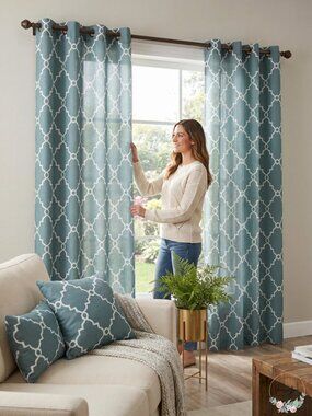 Madison Park Saratoga Fretwork Print Grommet Window Curtain